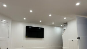 Recessed lighting in basement ceiling